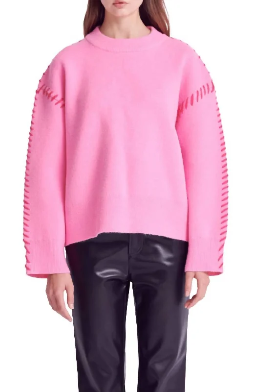 Innovative Design Whipstitch Accent Crewneck Sweater In Pink
