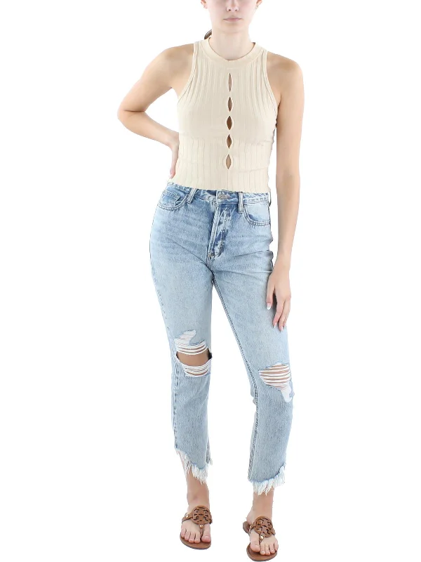 Womens Cut-Out Mock Neck Tank Top Sweater