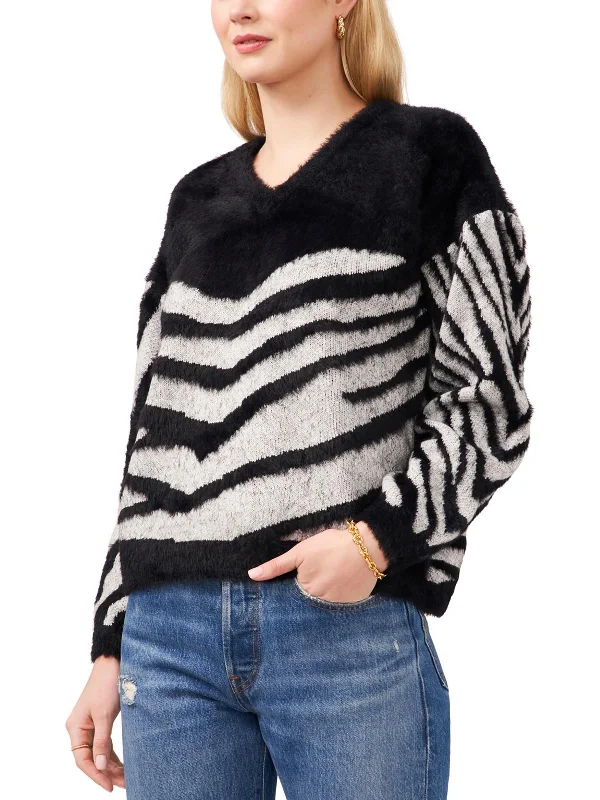Luxury Temperament Womens Faux Fur V-Neck Sweater