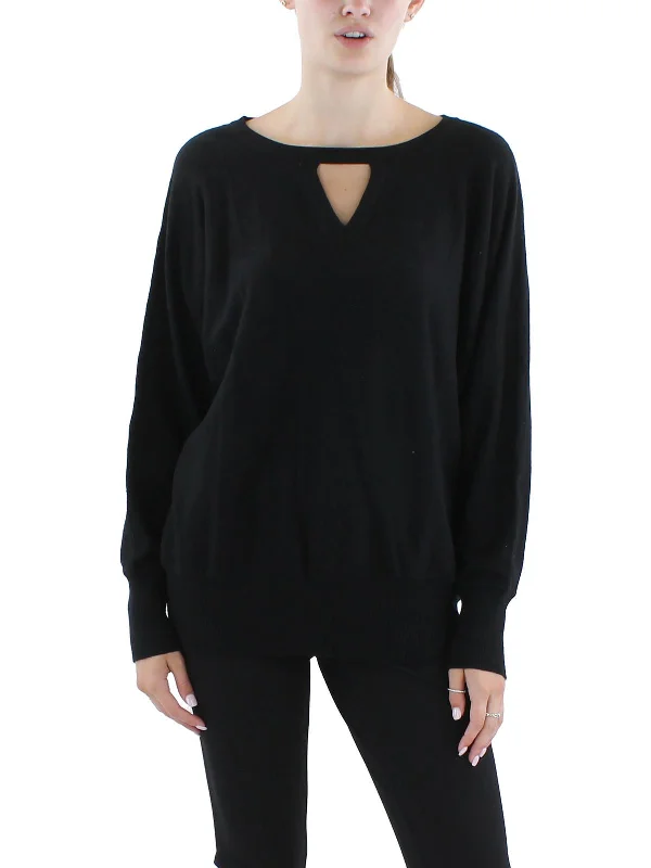 Knowledge And Elegance Womens Ribbed Trim Cut-Out Pullover Sweater
