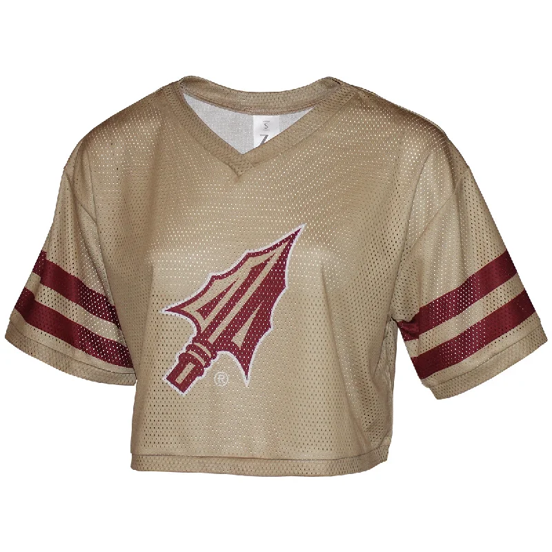 ZooZatz Women's Arrowhead Logo V-neck Crop Mesh Jersey - Gold/Garnet