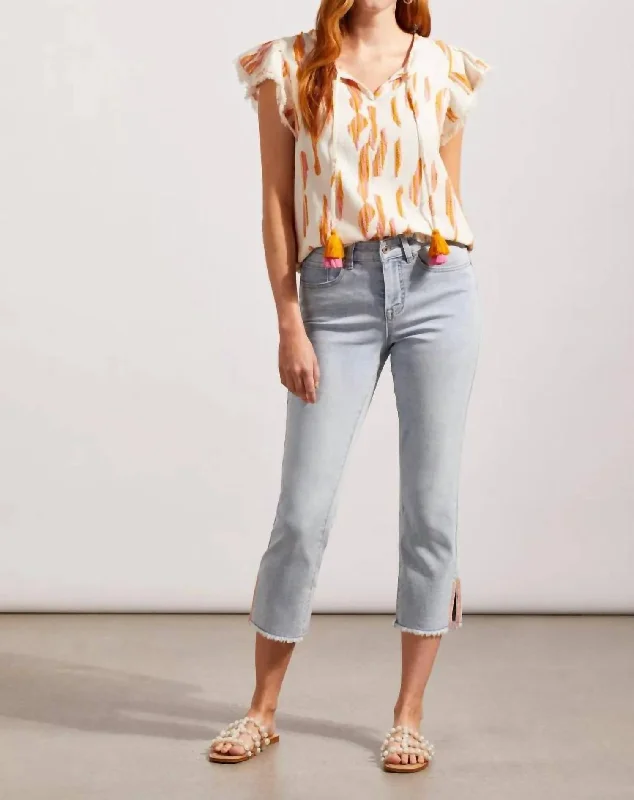 Versatile Items Audrey Straight W/side Slit & Embroidery In Coastline