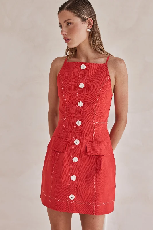 Warm Atmosphere Belinda Denim Mini Dress (Red)