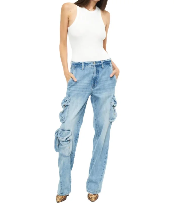 Knowledge And Elegance Bobbie Utility Cargo Jeans In Blue