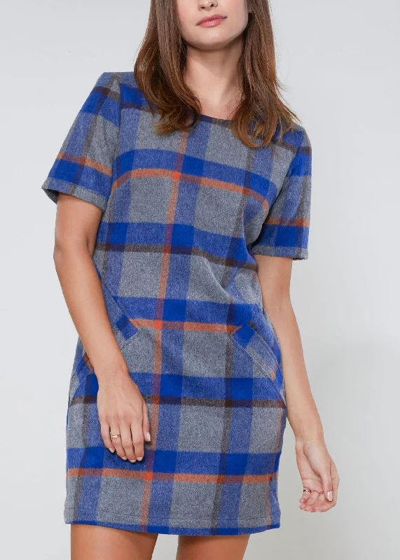 Noble Temperament Buffalo Plaid Wool Blend Tee Dress