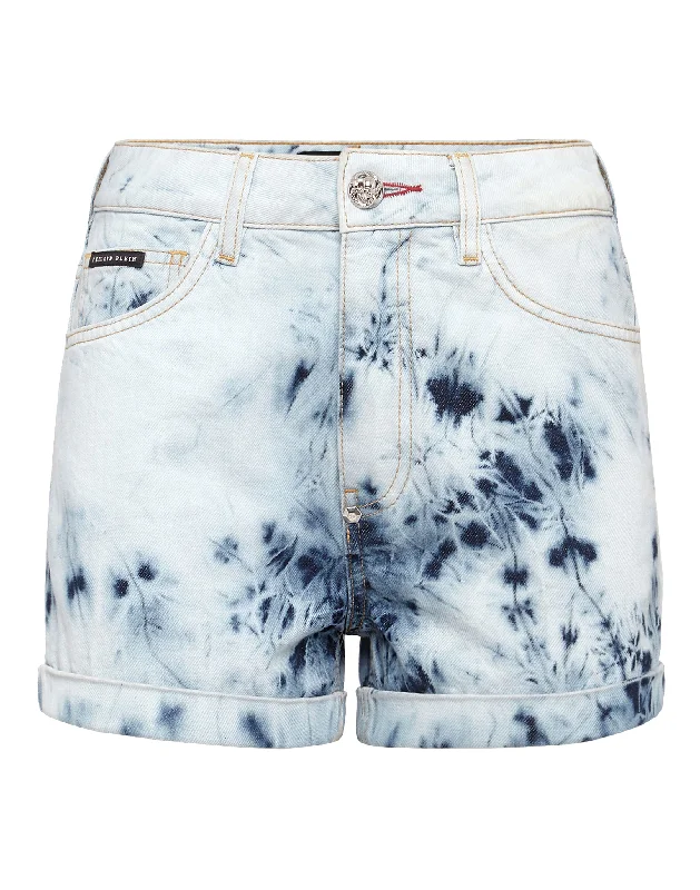 Playful Style Denim High waist Hot pants Bleached
