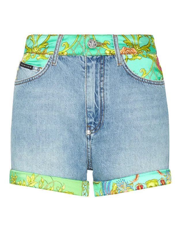 Slightly Flared Design Denim High Waist Hot pants insert New Baroque