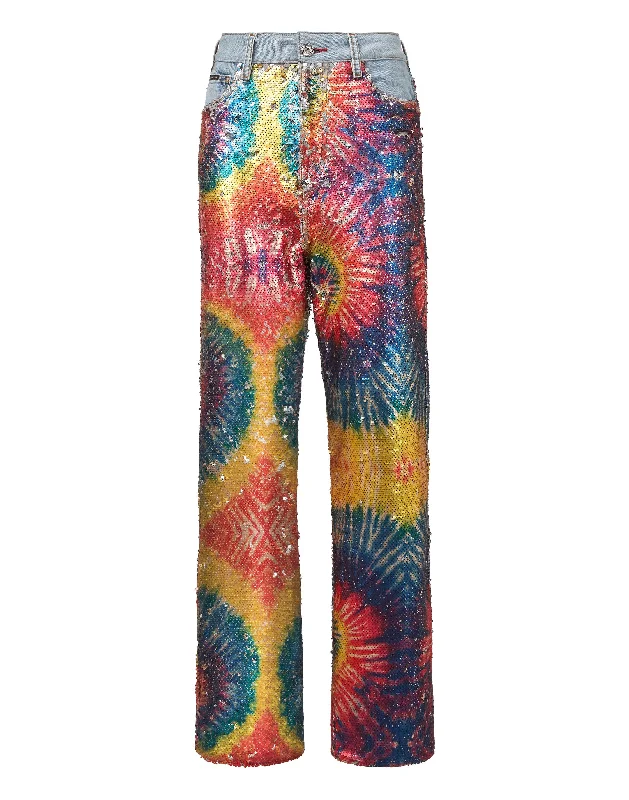 Denim Super Loose Fit Paillettes Multicolor Tie dye