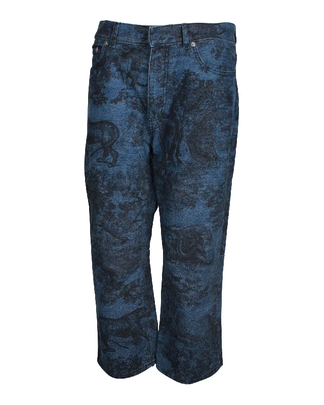 Free And Casual Dior Toile Print Wide-Leg Jeans in Blue Cotton