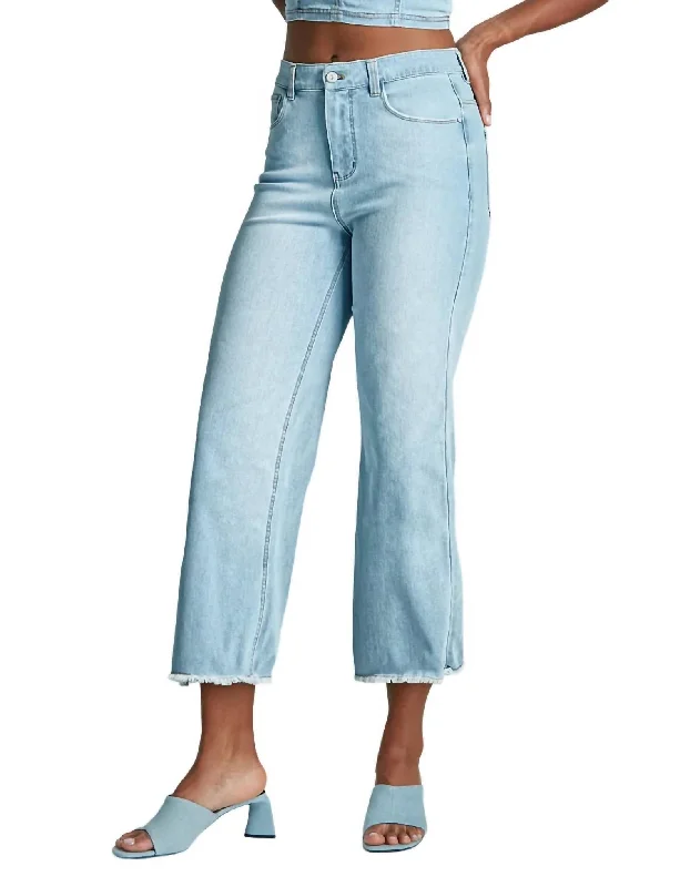 Lazy Style Do It All Denim High-Rise Cropped Wide Leg Jean In Washed Indigo