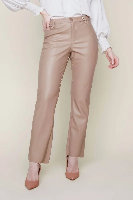 Unique Design Faux Leather Pant In Tan