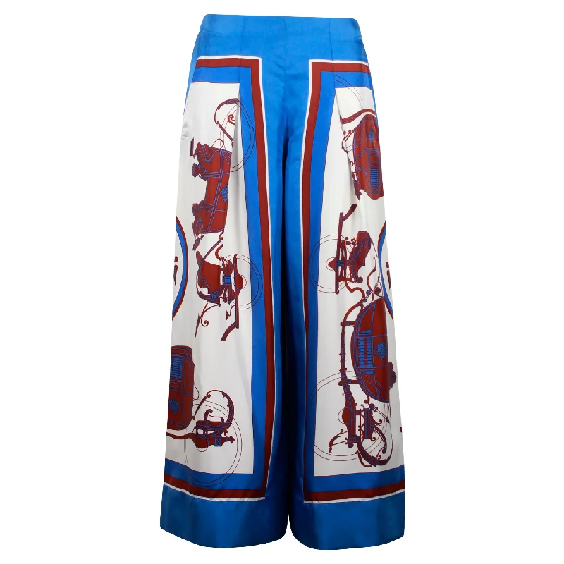 Hermes Printed Culottes in Blue Silk