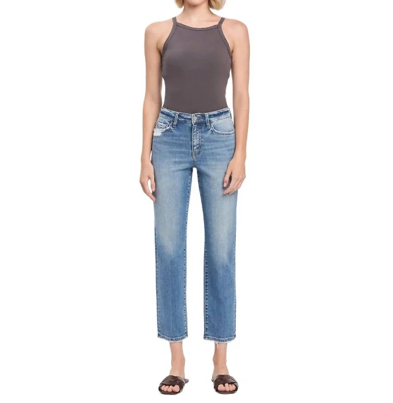 Innovative Design High Rise Tapered Straight Jeans In Light Denim