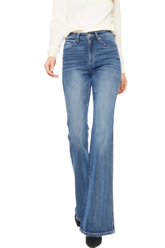Simple And Comfortable Jessica Denim Flare Jeans In Medium Stone Wash