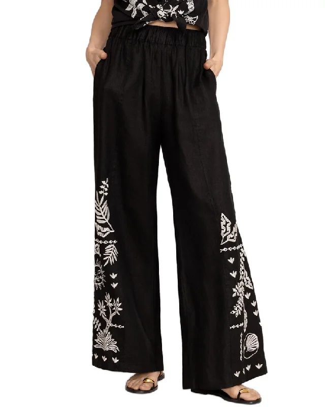 Fashion Elements Johnny Was Luciana Wide Leg Seamed Linen Pant