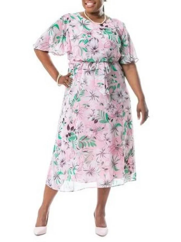 New Products Julia Womens Chiffon Floral Fit & Flare Dress