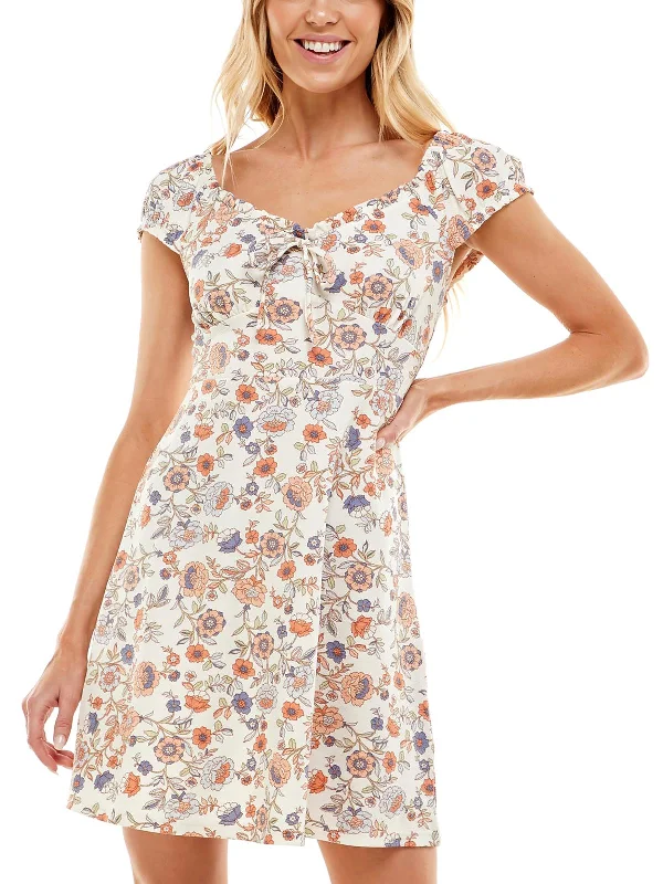 Carefree Juniors Emma Womens Floral Print Short Mini Dress
