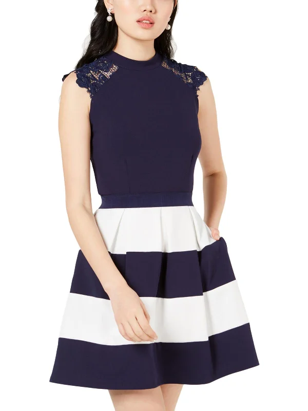 Slightly Flared Design Juniors Womens Lace-Trim Fit & Flare Party Dress