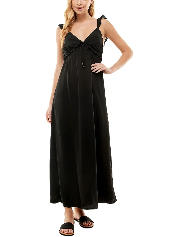 Stunning Fashion Juniors Womens Ruffled V-Neck Maxi Dress