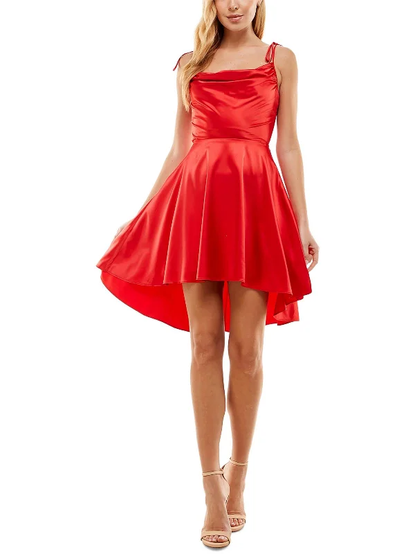 Classic Series Juniors Womens Satin Mini Fit & Flare Dress