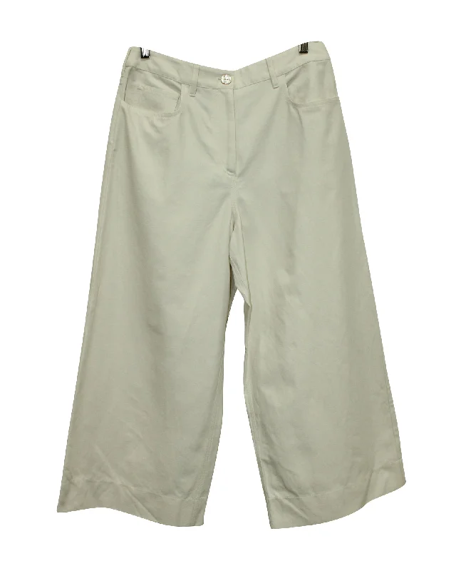 Dessert Matching Kenzo Wide Leg Cropped Trousers in White Cotton