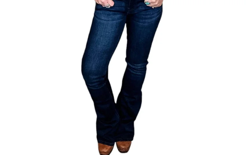 Thin Design Midrise Flare Jeans In Dark Stone Wash