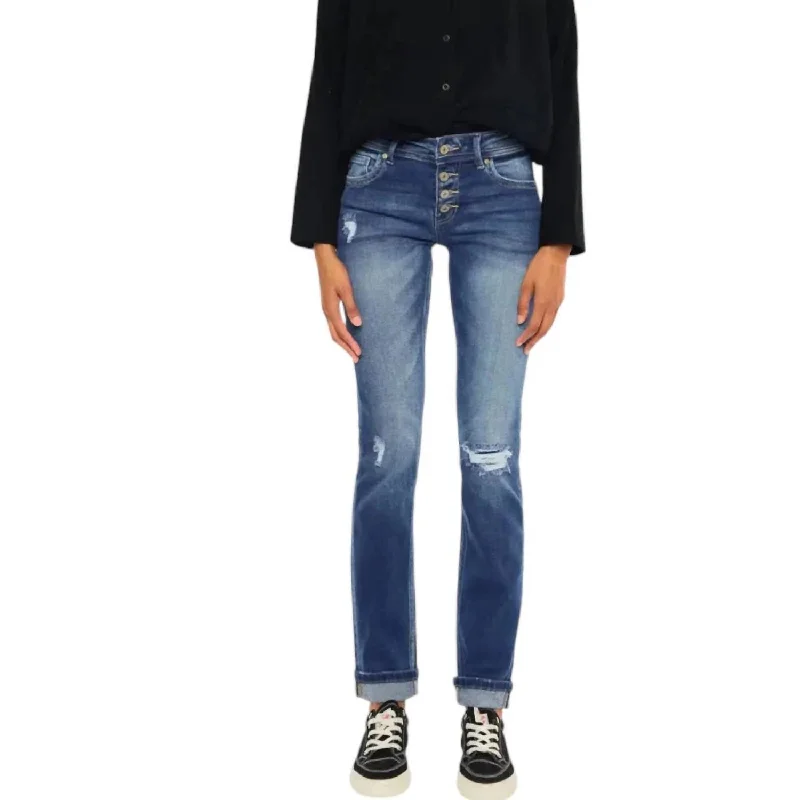 Luxury And Elegant Midrise Straight Leg Jeans In Medium Stone Wash