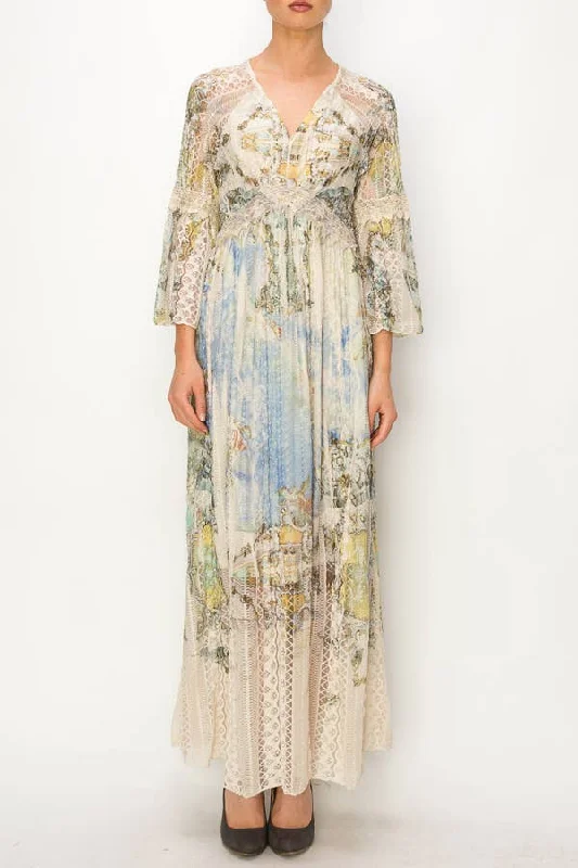 Bright Colors Long Lace Dress 4658 Beige Renaissance