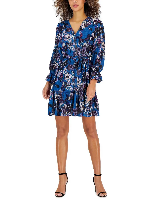 Unique Design Petites Womens Floral Fit & flare Mini Dress