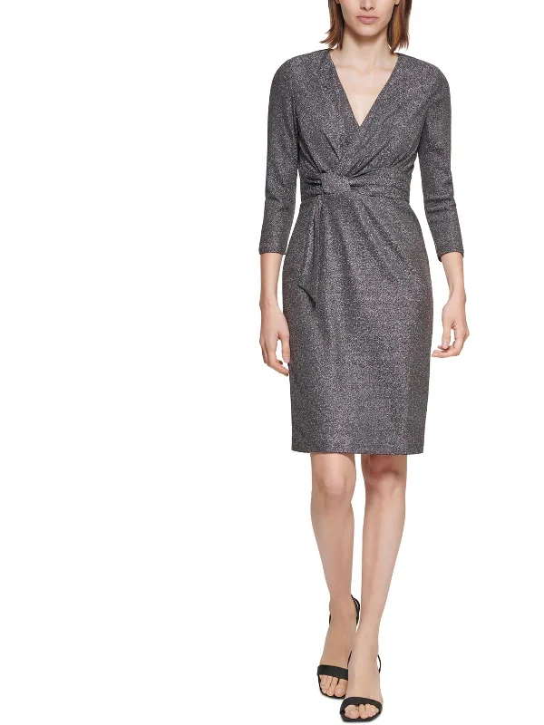 Stunning Fashion Petites Womens Knit Metallic Cocktail and Party Dress