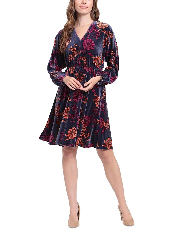 British Fashion Petites Womens Velvet Mini Fit & Flare Dress