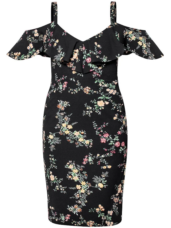 Denim Design Plus Marcella Womens Cold Shoulder Floral Midi Dress