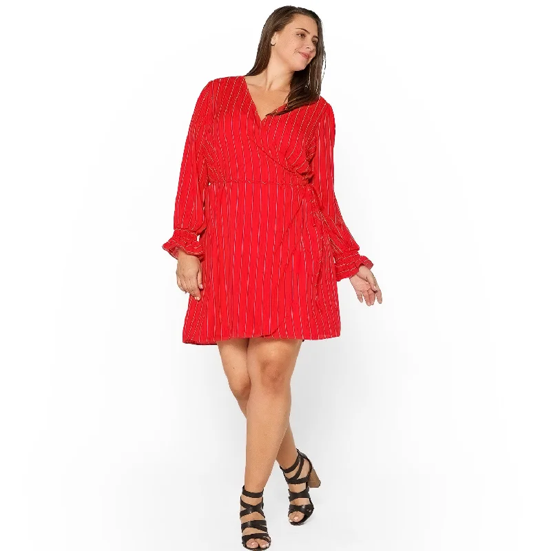 Spiritual Vitality Plus Size Smocked Bell Sleeve Wrap Dress in Red