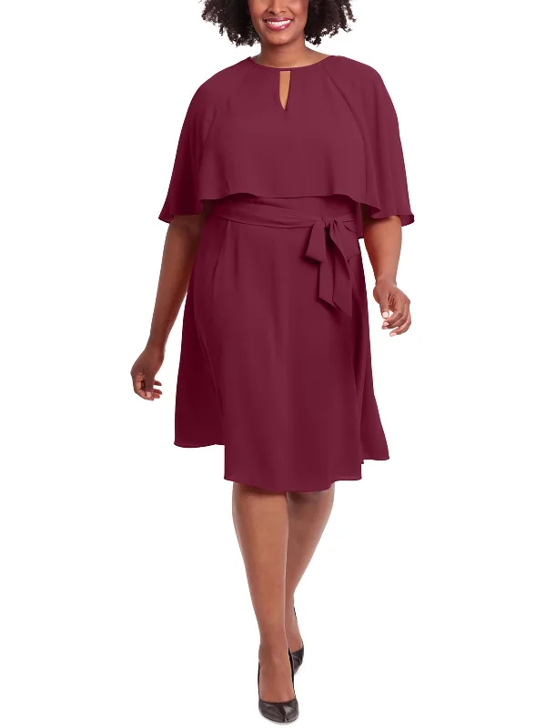 Elegant And Simple Plus Womens Capelet Keyhole Midi Dress
