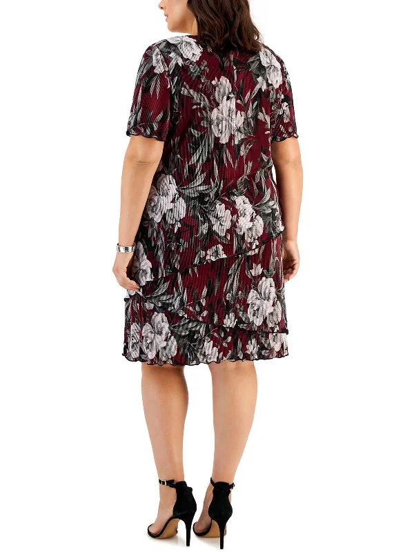 Cool Breeze At Night Plus Womens Floral Knee Cocktail and Party Dress