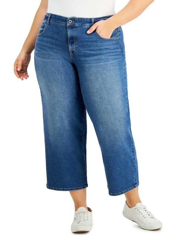 Warm And Comfortable Plus Womens High Rise Slimming Wide Leg Jeans