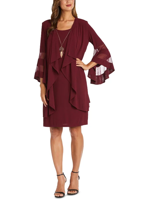 Fashion Style Plus Womens Knit Bell Sleeves Two Piece Dress