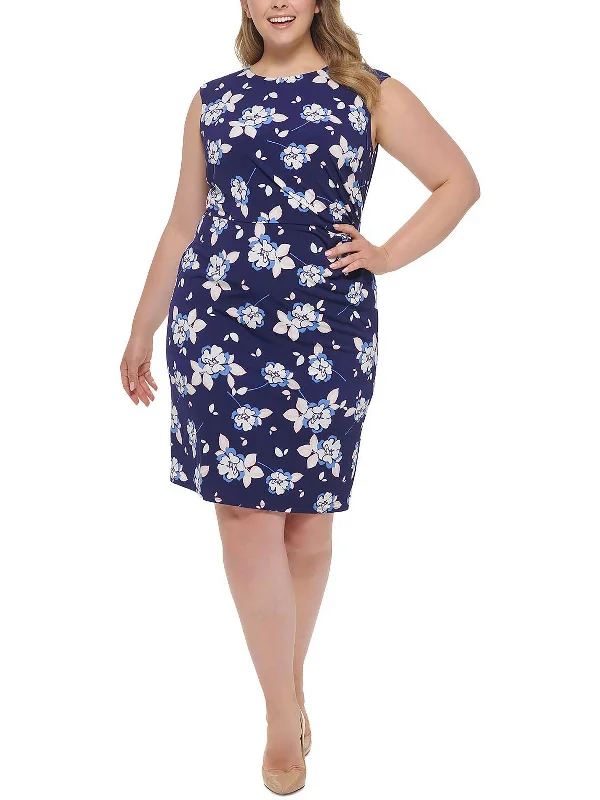 Playful Style Plus Womens Knit Floral Sheath Dress