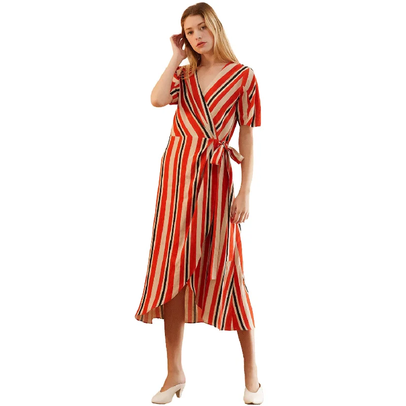 Elegant Temperament Puff Sleeve Wrap Dress in Poppy Multi