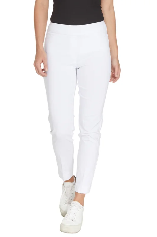 White Pull On Ankle Pant with Back Pockets