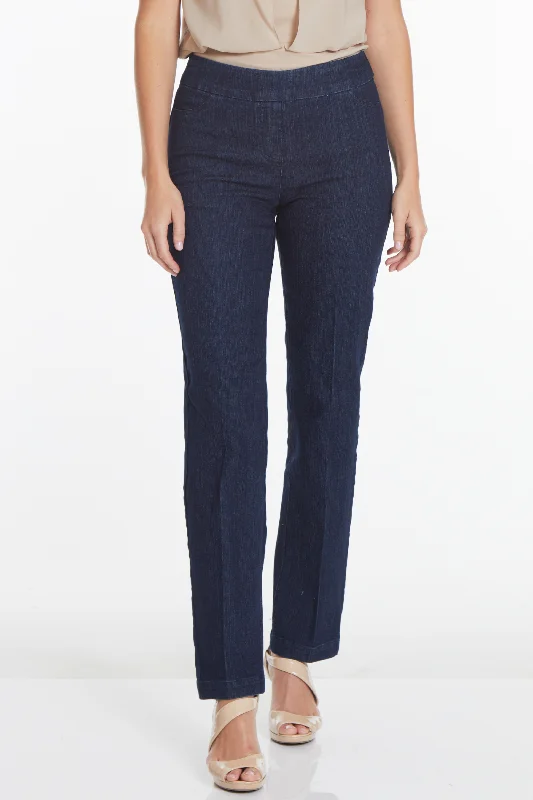 Classic Series Pull-On Solid Relaxed Leg Pant With Faux Front Pockets - Denim