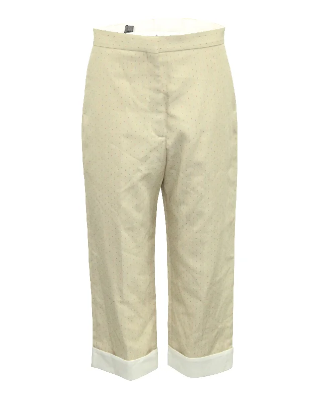 Casual And Comfortable Sandro Paris Microprint Cropped Wide Trouser in Beige Polyester