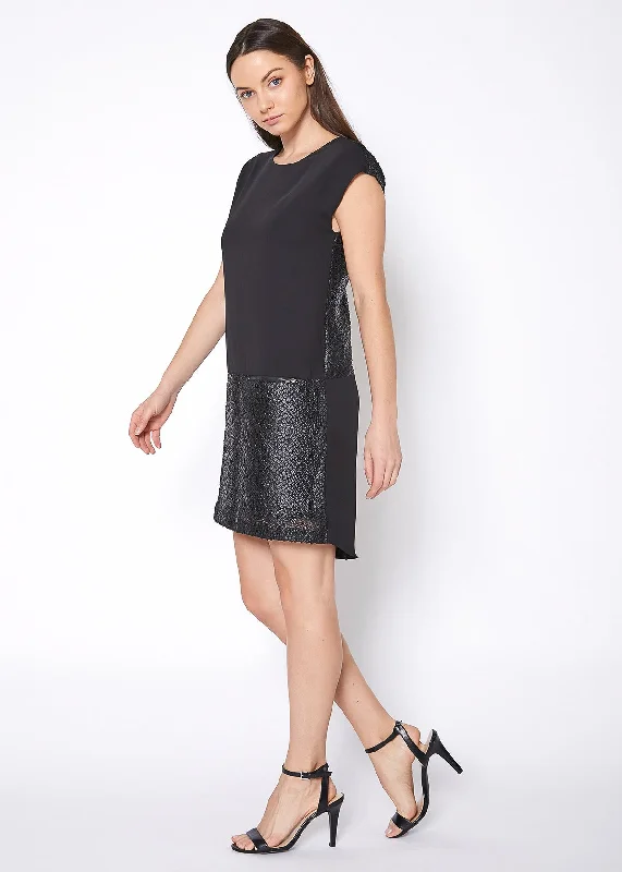High-end Design Sleeveless Round Neck Zip-up Dress In Black