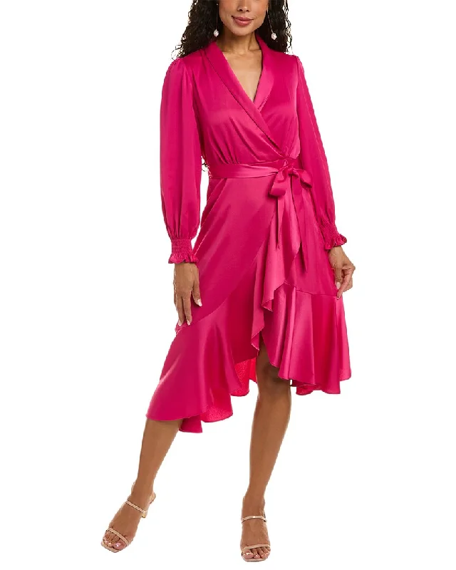 Slightly Flared Design Taylor Surplice Ruffle Midi Dress