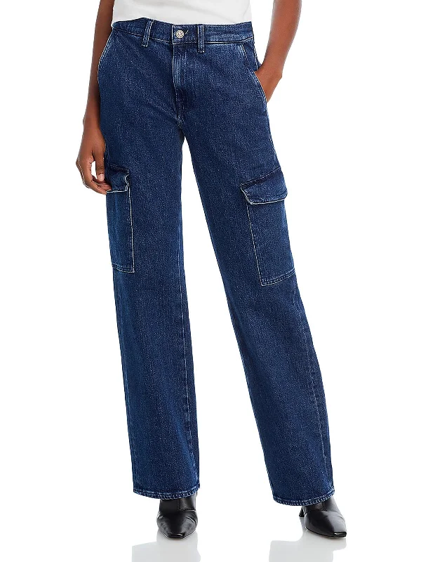 Classic Series Tess Womens Mid Rise Dark Wash Cargo Jeans
