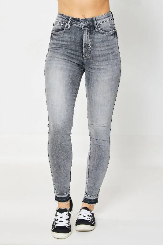 New Autumn And Winter Styles Tummy Control Release Hem Skinny Jeans In Washed Out Grey
