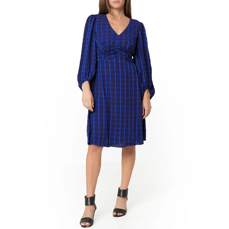 Fashionable And Versatile V-neck Checkered Dress in Night Plaid