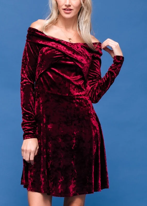 Warm And Comfortable Velvet Off Shoulder Dress