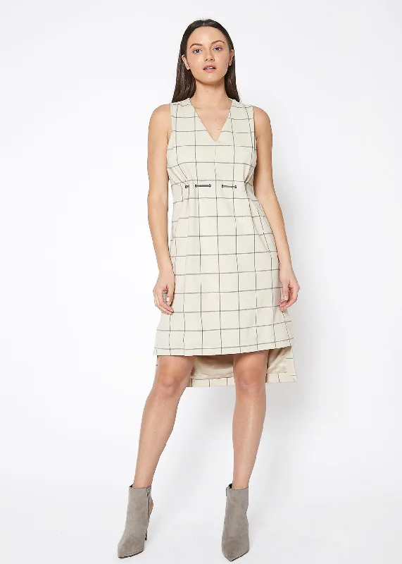 Low-key Luxury Window Pane Plaid High Low Sleeveless Dress
