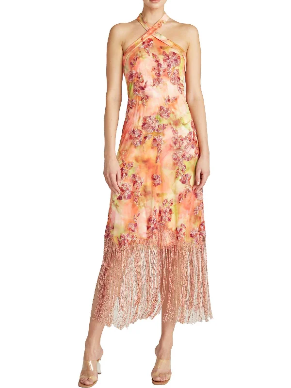 Elegant And Casual Womens Beaded Long Halter Dress